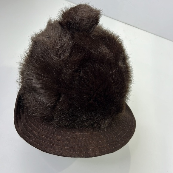 Vintage Faux Fur Brown  Hat with PomPom - Picture 3 of 7